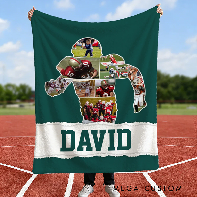 Personalized American Football Photo Collage Blanket with Custom Name and Number