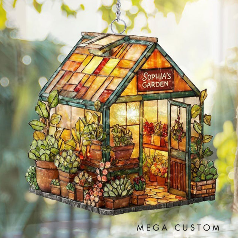 Personalized Greenhouse Faux Acrylic Suncatcher Plant Ornament Gift for Plantaholic Garden Lovers Gift