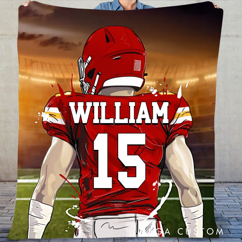 Personalized Football Player Blanket Custom Name & Number for Fans