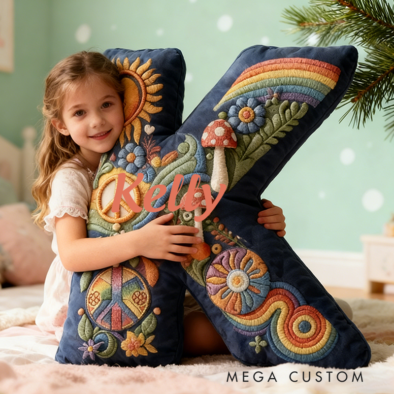 Personalized Letter Christmas Gift Pillow Colorful Hippie Design and Retro Boho Aesthetic Graphic 3D Print Pillow
