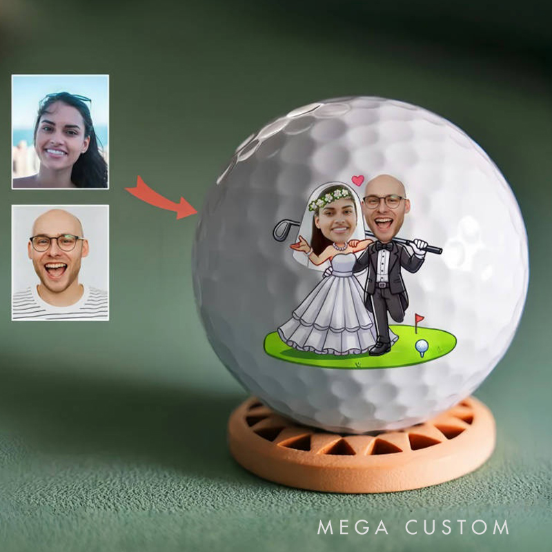 Personalized Wedding Themed Golf Ball with Custom Cartoon Faces for Newlyweds 