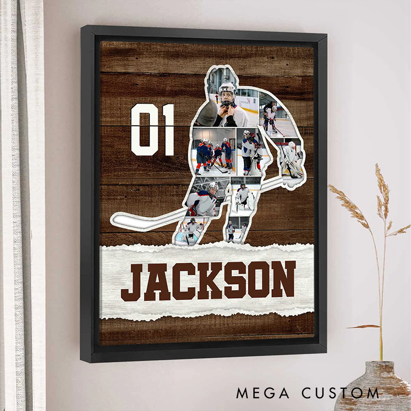 Personalized Ice Hockey Photo Collage Poster with Custom Name and Number