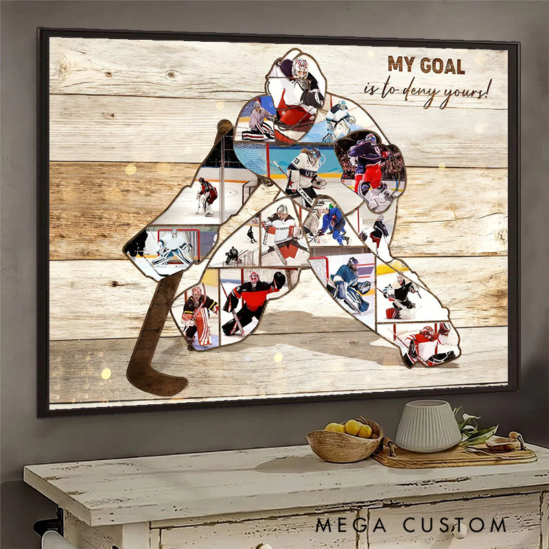 Personalized Ice Hockey Goalie Photo Collage Poster with Custom Text