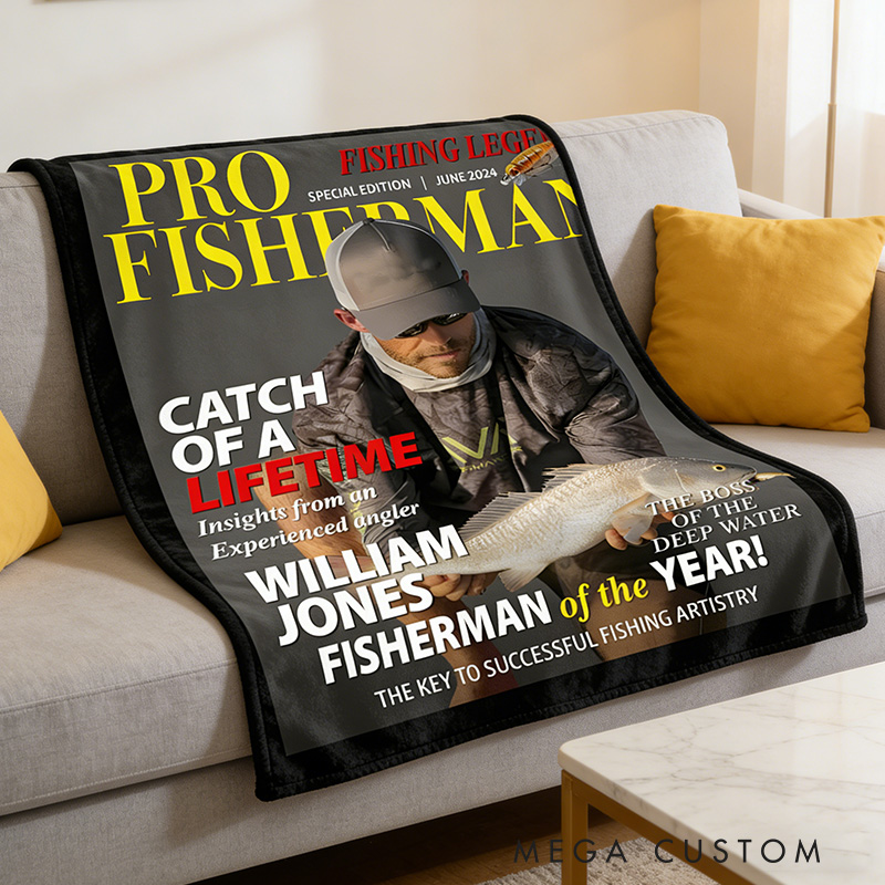 Personalized Fishing Legend Blanket Custom Fishing Magazine Cover Blanket Funny Fishing Lover Gift