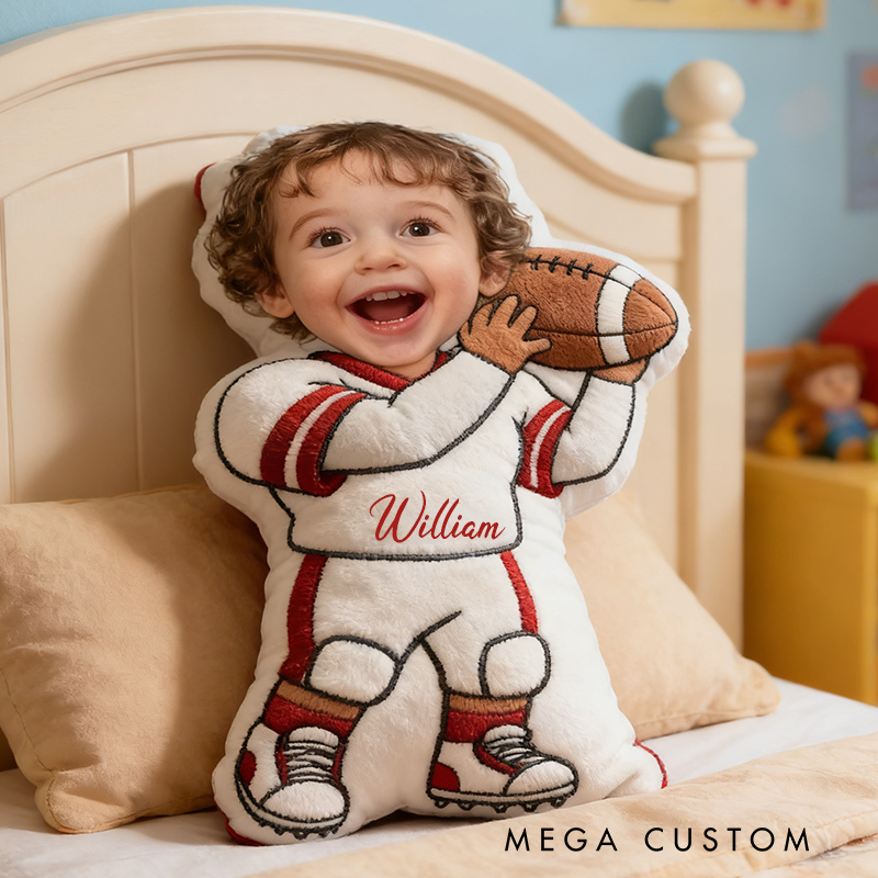 Personalized Football Player Photo Doll Pillow Custom Face Gift for Kids