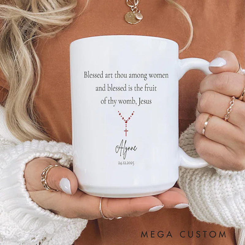 Personalized Virgin Mary Flora 11oz 15oz Ceramic Mug with Custom Name Our Lady Coffee Cup Marian Christian Drinkware Mug Catholic Gift for Women