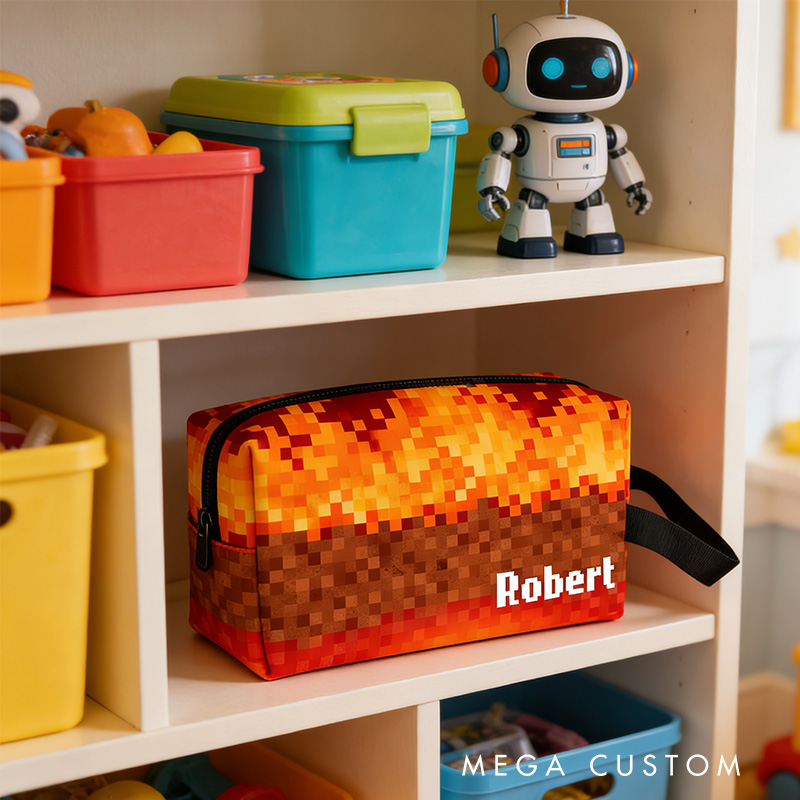 Personalized Pixel Game Portable Toiletry Bag with Zipper and Handle Dopp Kit Travel Accessory Birthday Gift for Game Lover Kids