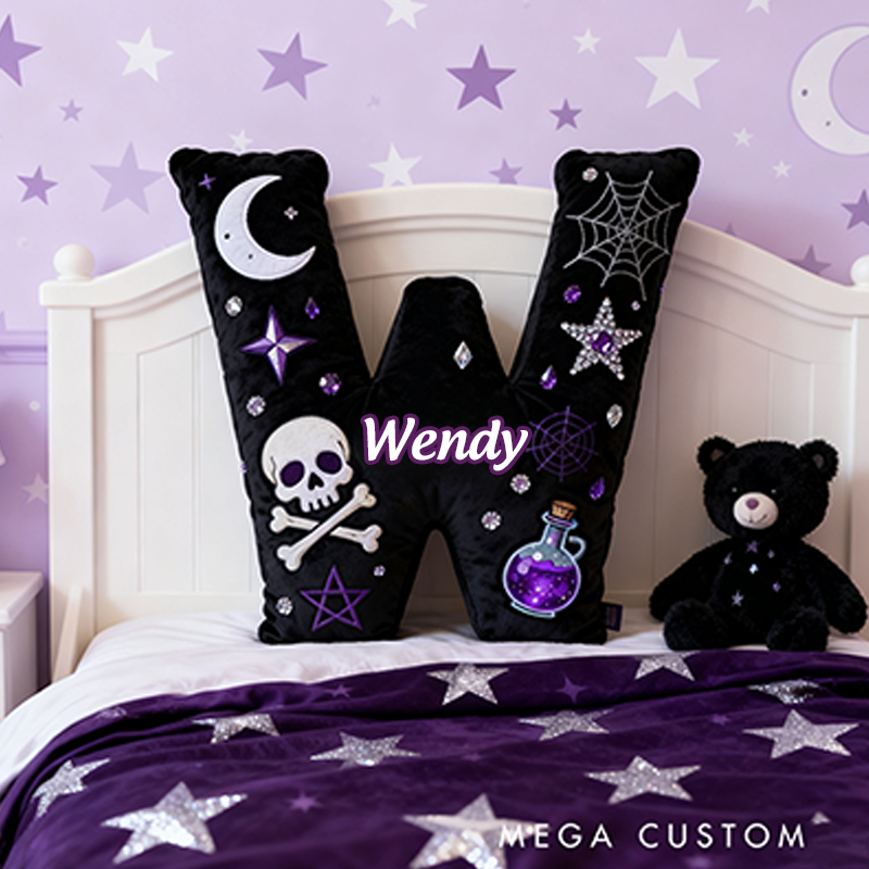 Personalized Witchy Christmas Gift Pillow with Skulls Potions Spiderwebs Stars Moons and Magical Gothic Design Graphic 3D Print Pillow for Kids