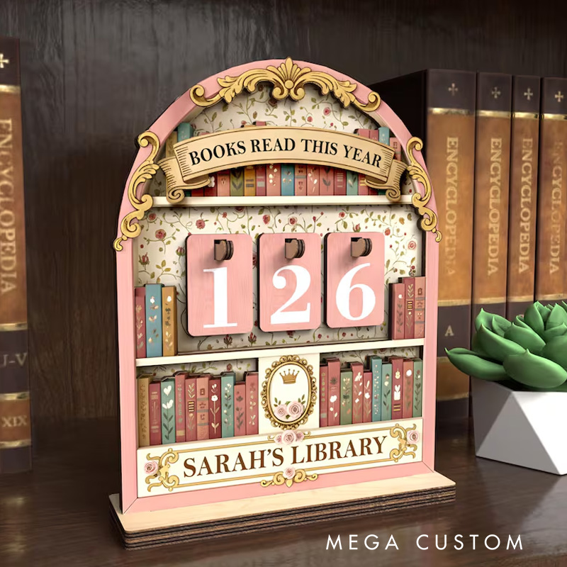 Personalized Books Read This Year Counter Vintage Book Read Tracker with Name Library Sign for Book Lover Bookish Librarian Reader Christmas Gift