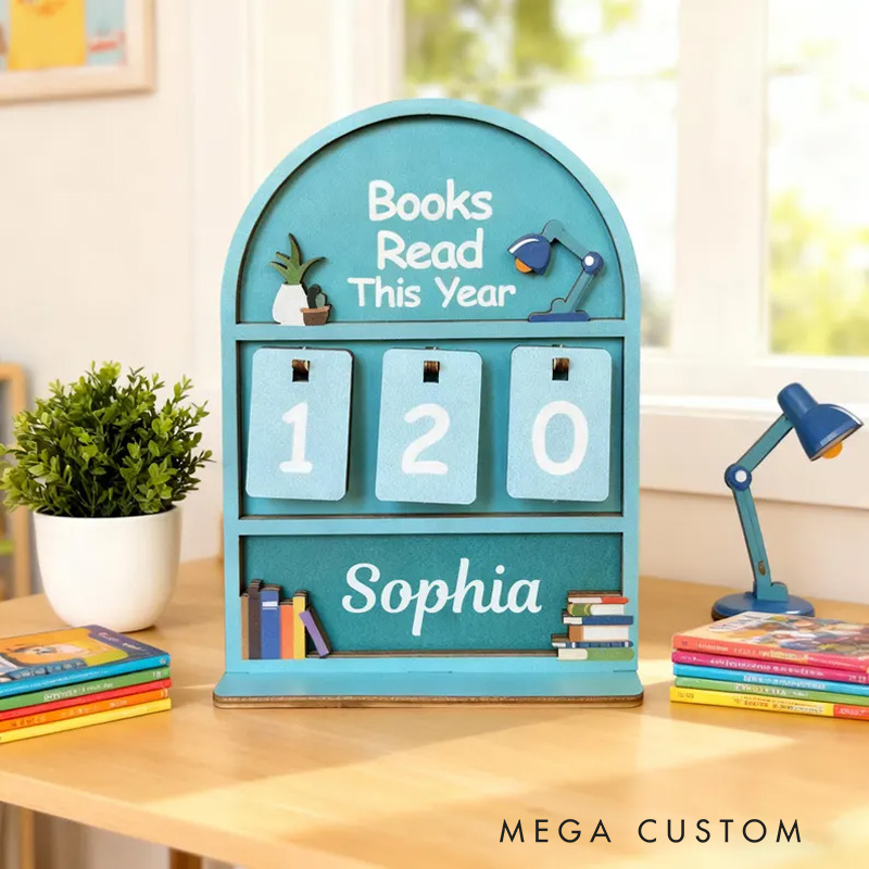 Personalized Books Read This Year Counter Wooden Books Tracker with Name Library Sign for Book Lover Bookish Librarian Reader Christmas Gift