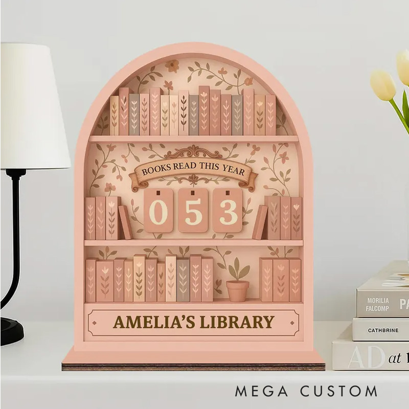 Personalized Books Read This Year Counter Vintage Books Read Tracker with Name Bookshelf Decor for Book Lover Bookish Librarian Reader Christmas Gift