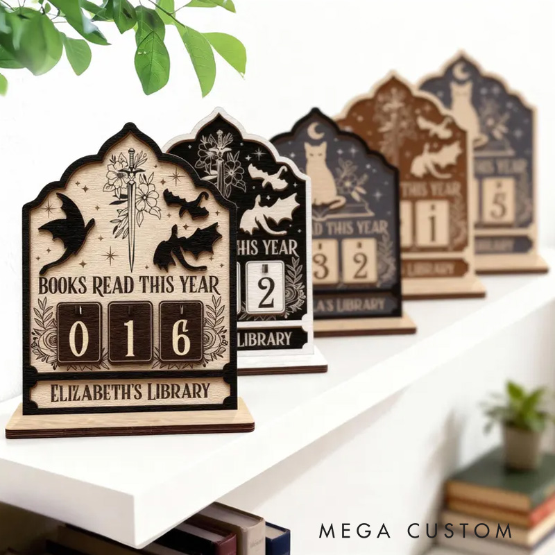 Personalized Books Read This Year Counter Vintage Reading Tracker with Name Bookshelf Decor for Book Lover Bookish Librarian Reader Christmas Gift