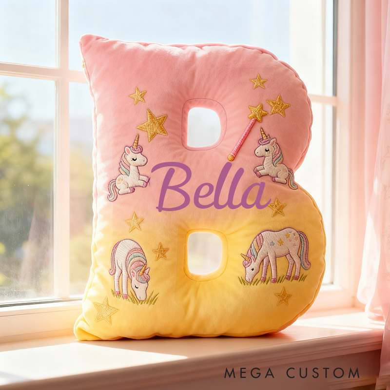 Personalized Colorful 26 Letters Starry Dream Cute Graphic 3D Print Pillow Cute Magic Beautiful Letter Custom Pillow Gift for Kids