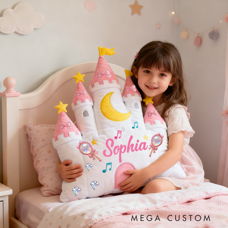 Personalized Castle Pillow with Magic Wand and Moon Design for Magical and Cozy Fairy Tale Pillow Custom Pillow Gift for Kids