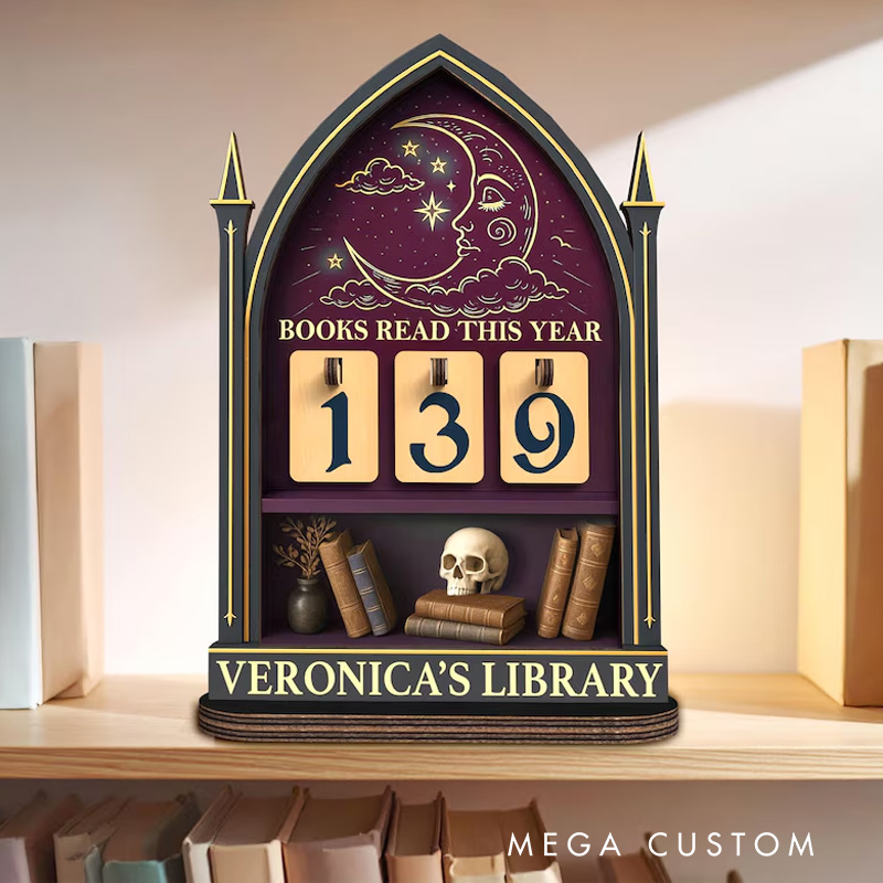 Personalized Books Read This Year Counter Gothic Books Tracker with Name Bookshelf Decor for Book Lover Bookish Librarian Reader Christmas Gift