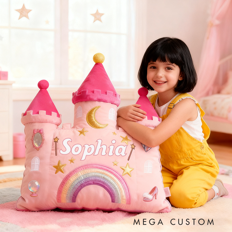 Personalized Castle Pillow with Rainbow Stars and Moon Design for Magical and Cozy Fairy Tale Pillow Custom Pillow Christmas Gift for Kids