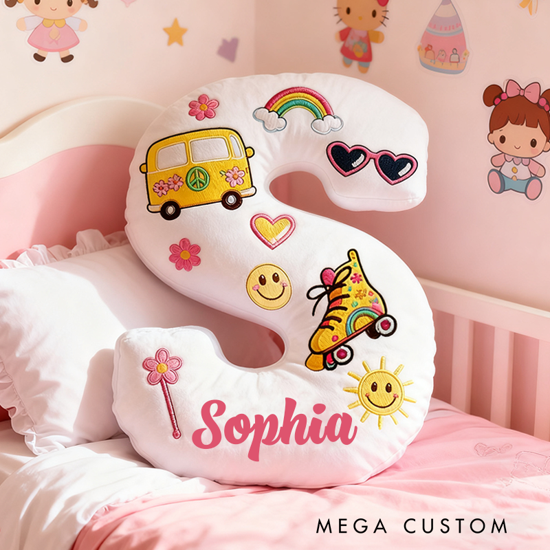 Personalized Colorful 26 Letters Cute Graphic 3D Print Pillow Beautiful Hippie Letter Custom Hippie Pillow