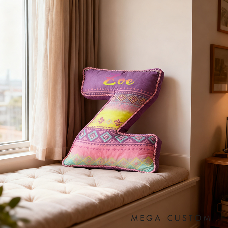 Personalized 26 Letters Pillow with Pastel Colors Geometric Patterns Soft Texture and Whimsical Boho Design  Graphic 3D Print Pillow 