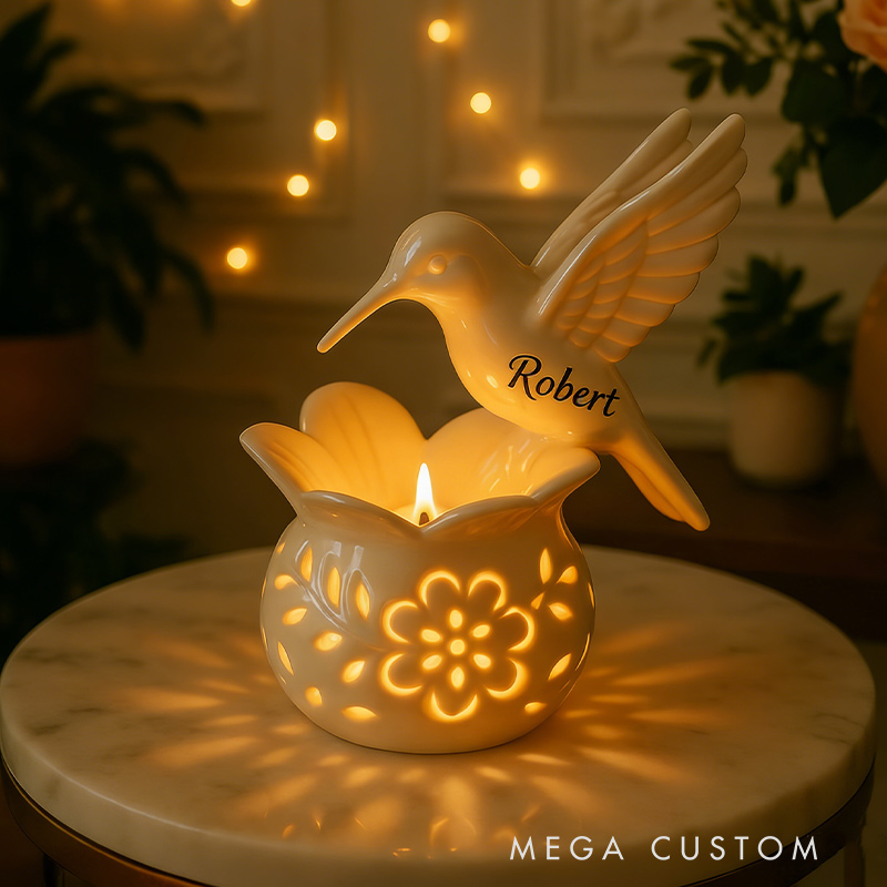 Personalized Memorial Candle Heavenly Haloed Hummingbird Candle for Loss of Loved One