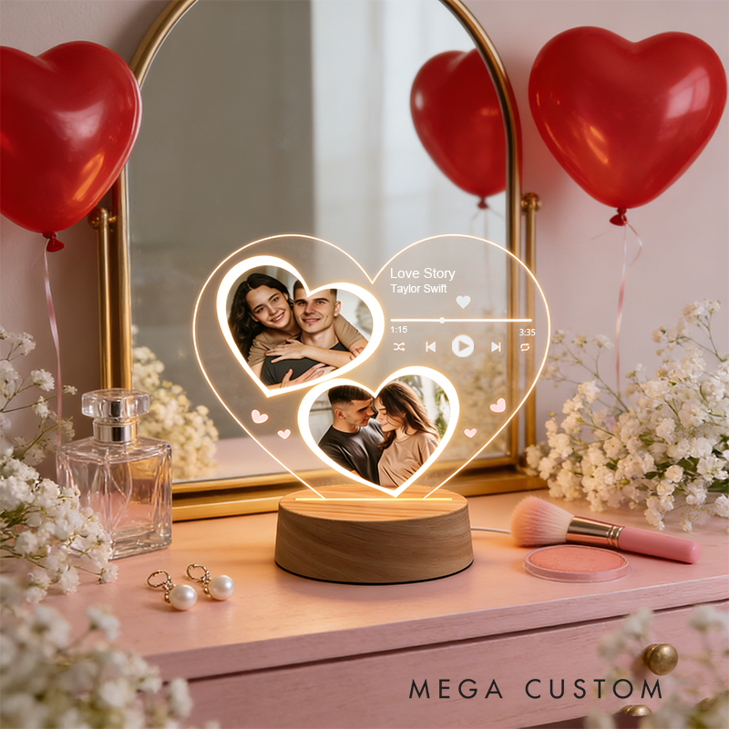 Personalized Romantic Heart Design Photo Nightlight Custom Valentine's Day Gift Best Gifts for Her Gift for Her Couple Anniversary Gift