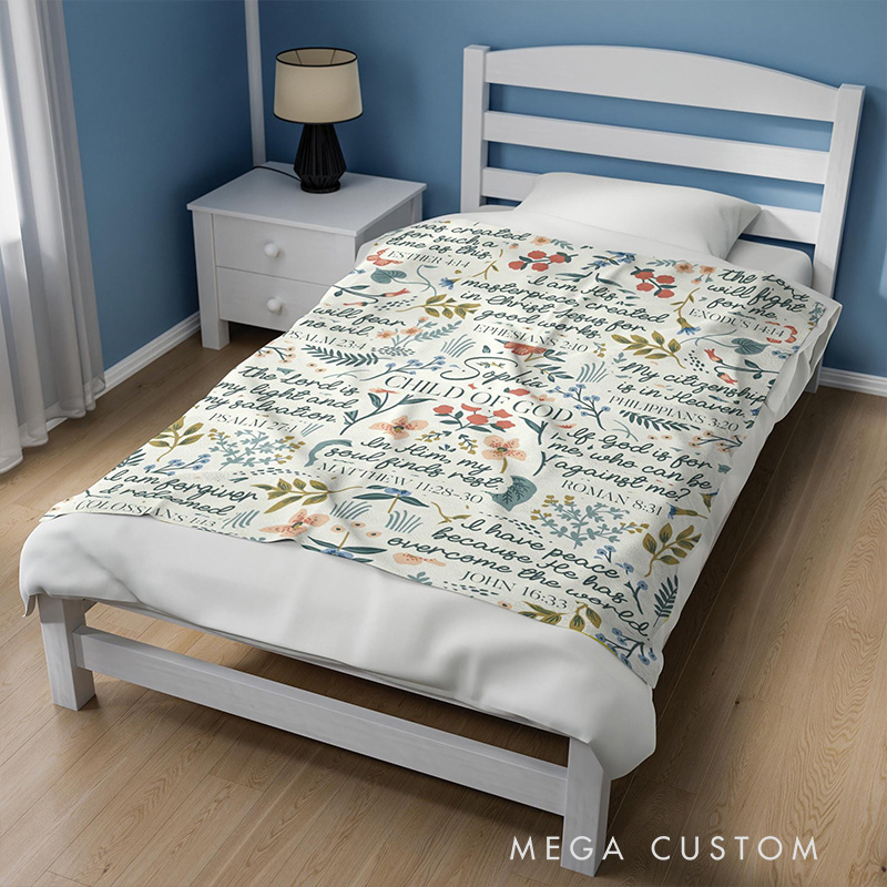 Personalized Child of God Inspiration Soft Throw Blanket with Custom Name Bible Floral Blanket Family Gift Christian Gift Religious Baptism GiftSoft Throw Blanket with Name Yellow White Floral Marian Catholic Plush Blanket Religious Baptism Gift