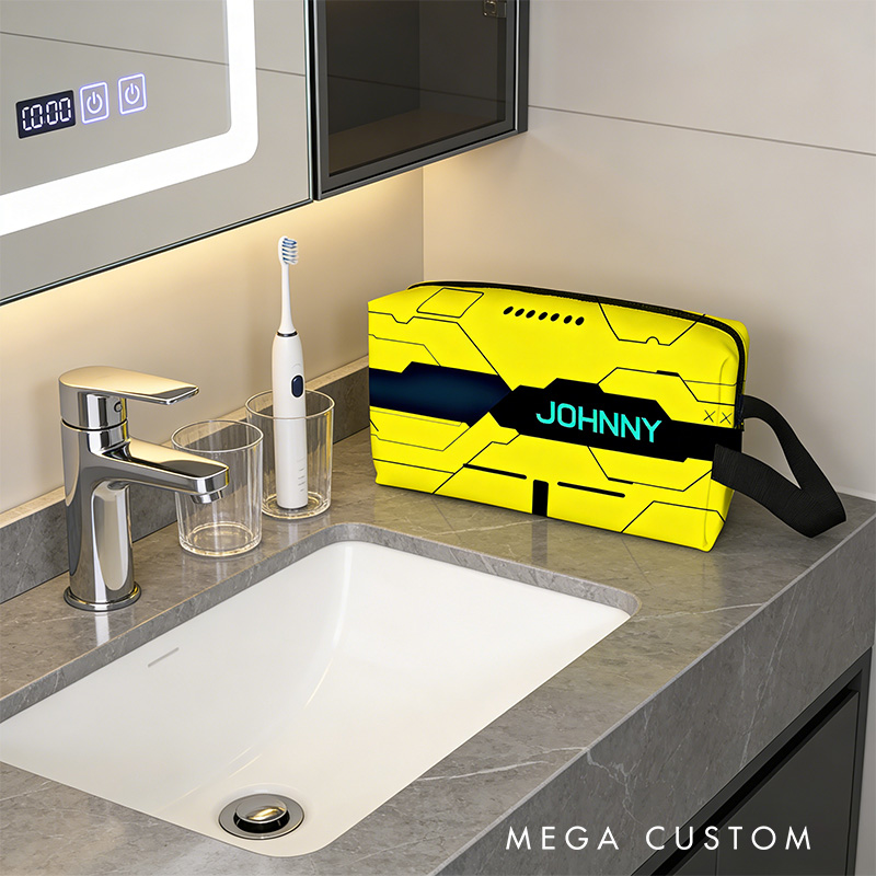 Personalized Cyberpunk Game Portable Toiletry Bag with Zipper and Handle Dopp Kit Travel Accessory Birthday Gift for Game Lover Kids