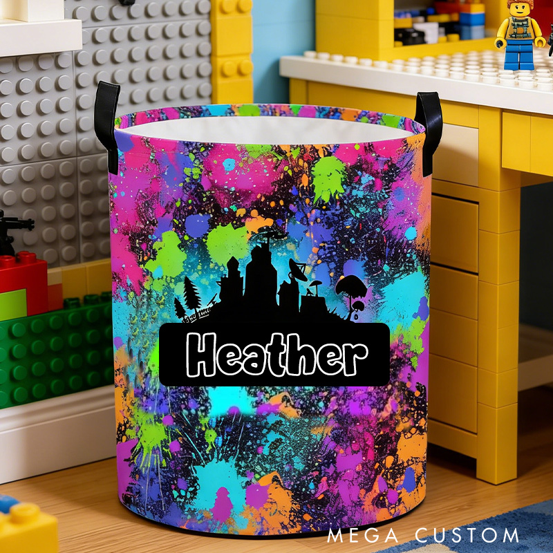 Personalized Game Themed Laundry Storage Basket Watercolor Game Controller Basket Kid Gift for Gamer Lover