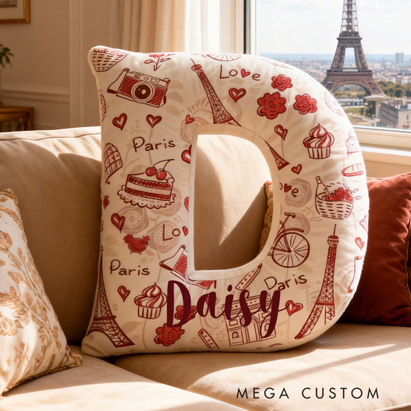 Personalized Parisian Love Affair Monogram Pillow Eiffel Tower Valentine's Day for Travel Lovers