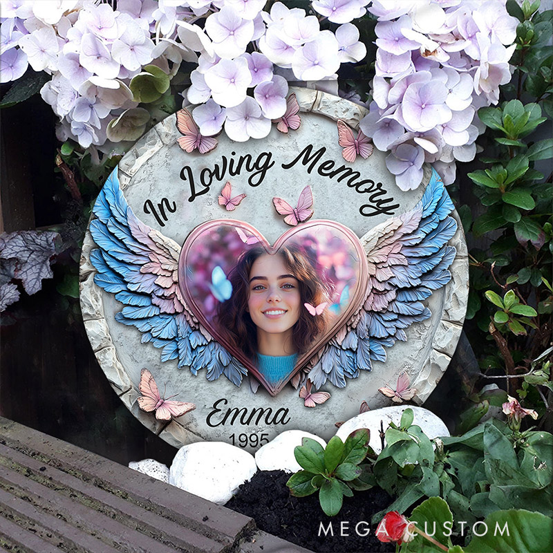 Personalized Memorial Stone Forever In My Heart Angel Wings Sympathy Gift Slate Grave Marker Keepsake Bereavement Gift 
