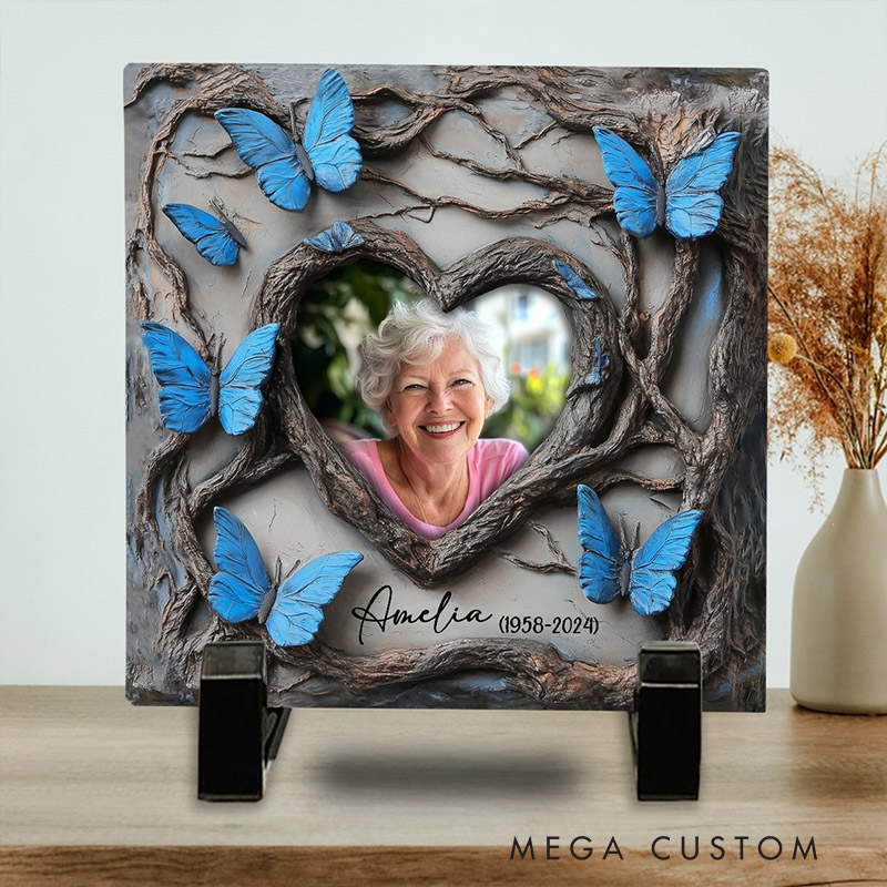 Personalized Memorial Stone In Loving Memory Blue Butterfly Sympathy Gift Slate Grave Marker Keepsake Bereavement Gift 