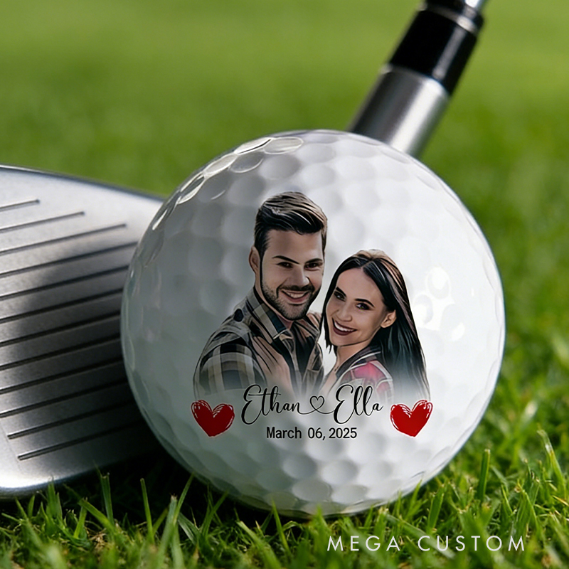 Personalized Couple Photo Golf Ball with Couple's Names and Date for Anniversaries or Weddings Gifts