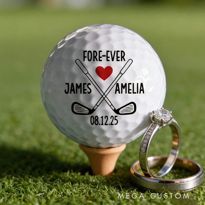 Personalized Wedding Themed Golf Ball Featuring Couple's Names and Date for Golf Loving Newlyweds