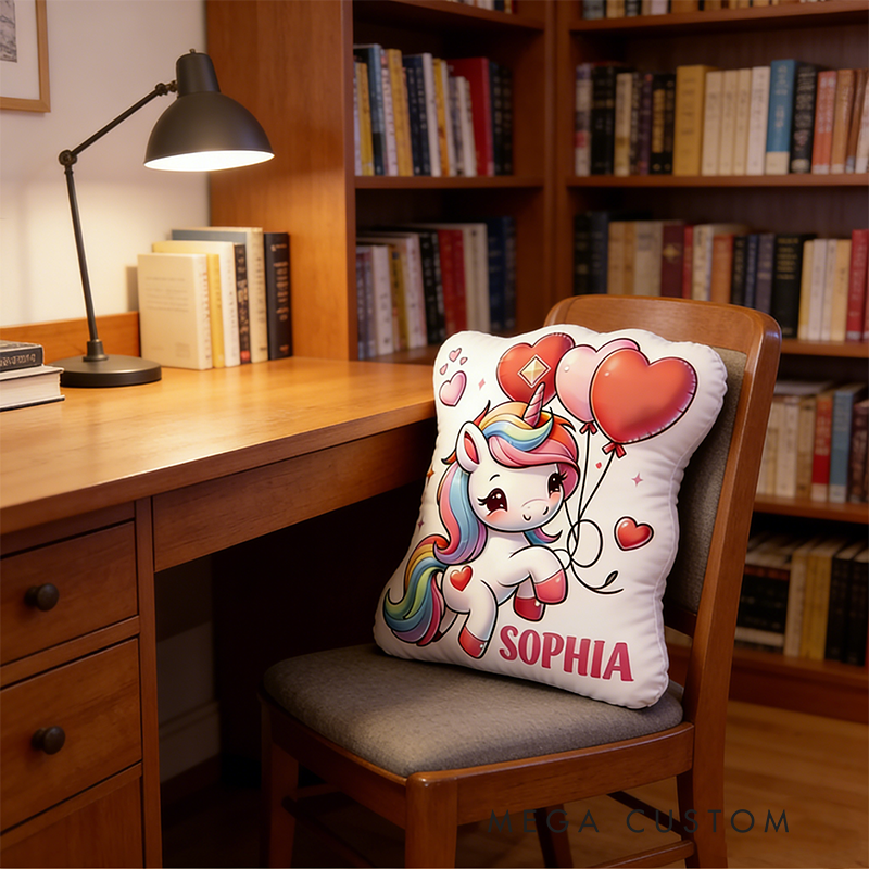 Personalized Valentine's Day Gift Pillow Pastel Colors Custom Name and Whimsical Fantasy Style Graphic 3D Print Pillow for her