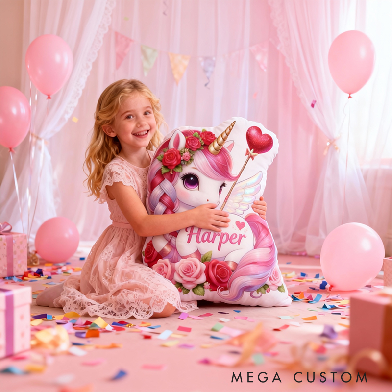 Personalized Valentine's Day Gift Pillow Pastel Colors Custom Name and Whimsical Fantasy Style Graphic 3D Print Pillow for Her