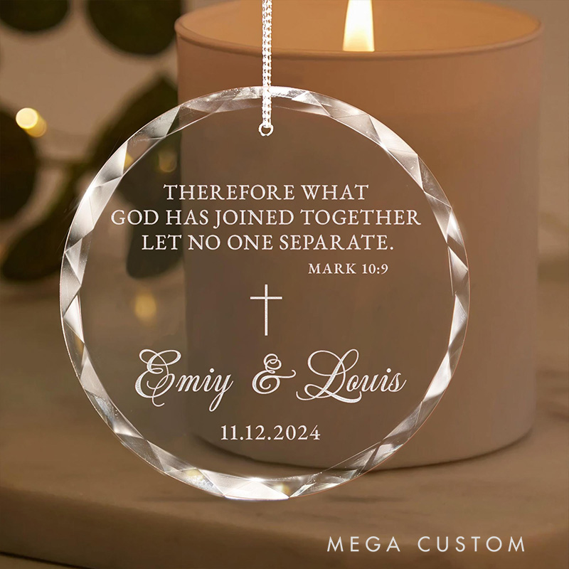 Personalized Christian Wedding Christmas Glass Ornament with Custom Name and Date Our First Christmas Ornament Bible Verse Decor Engagement Gifts