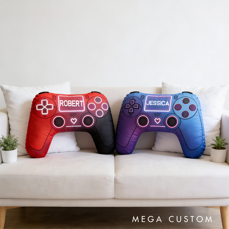 Personalized Love Cyberpunk Game Couple Controller Shaped Pillow for Game Lovers Valentines Day Gift Plush Pillow Christmas Gift for Couples