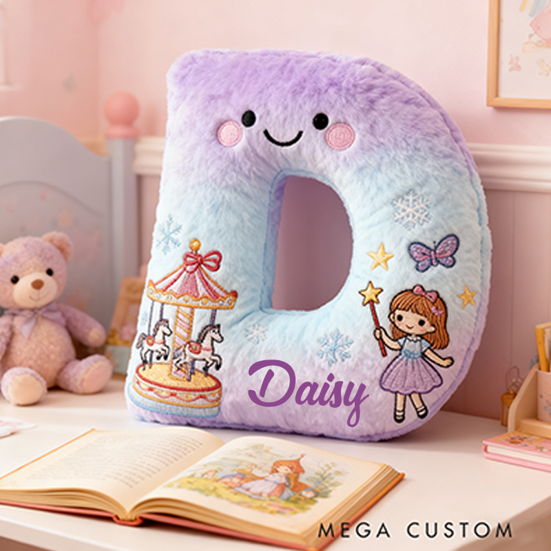 Personalized Whimsical Letter Christmas Gift Pillow and Magical Embroidery Graphic 3D Print Pillow for Kids