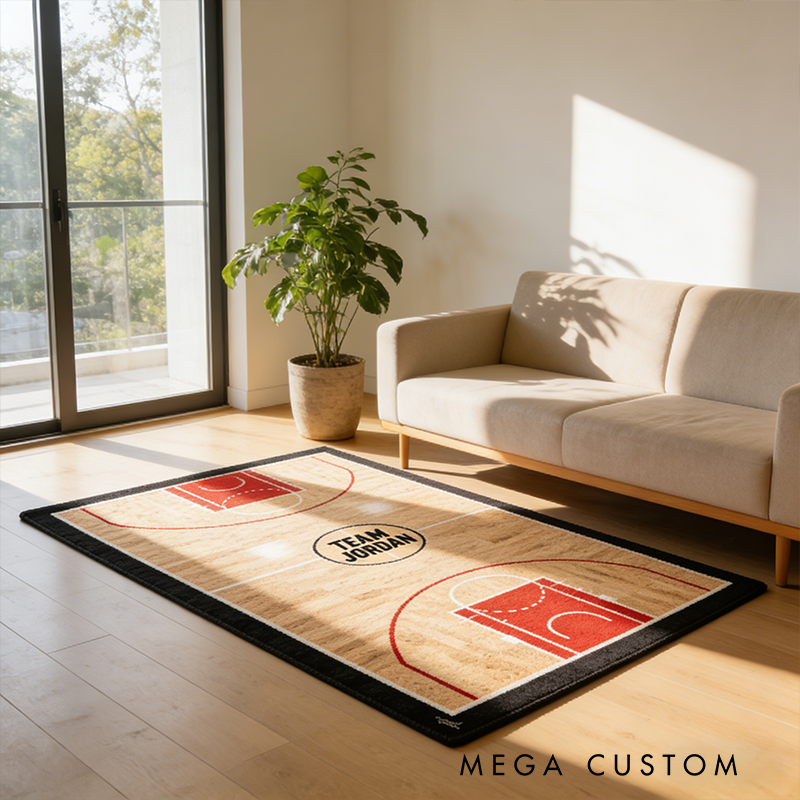 Personalized Basketball Court Rug with Custom Team Name for Home Decor