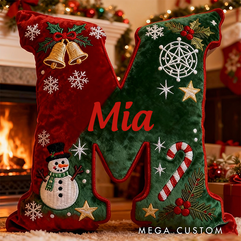 Personalized Letter Christmas Gift Pillow with Name Festive Red and Green Design Graphic 3D Print Pillow for Kids