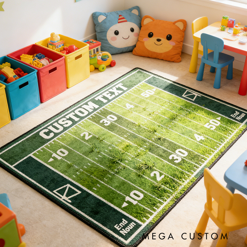 Personalized American Football Field Rug with Custom Text for Home Decor