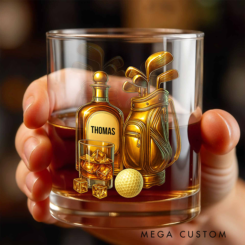 Personalized Golf Whiskey Glass with Custom Name for Enthusiasts