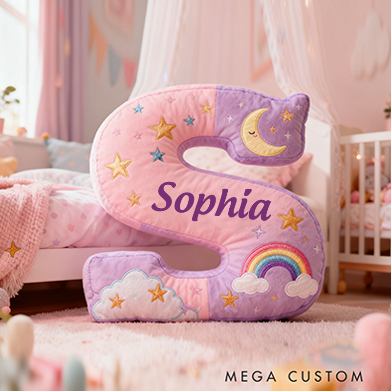 Personalized Colorful 26 Letters Cute Magical Dreams Graphic 3D Print Throw Pillow Cute Magic Beautiful Letter Custom Pillow Gift for Kids