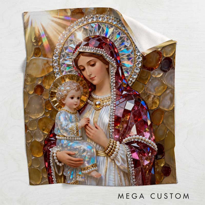 Personalized the Queen of Heaven Soft Throw Christian Blanket with Custom Name Virgin Mary and Baby Jesus Blanket Religious Gift Catholic Gift