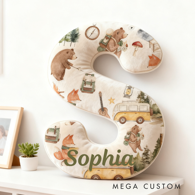 Personalized Cute Camping Kid Pillow Abear Camping Animals Fox Backpack Lover Kid Pillow Gifts for Kid Camping