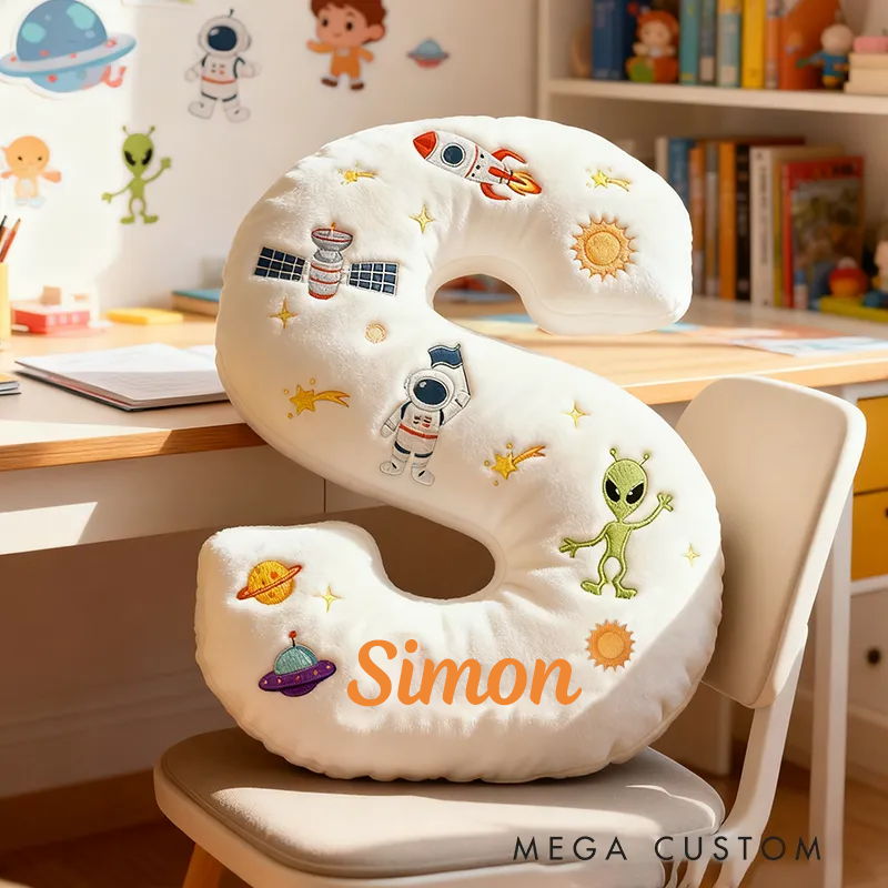 Personalized Space Alphabet Letters Pillow Galaxy Astronaut Rocket Planet Pillow Gifts for Kid Science Fiction Fans