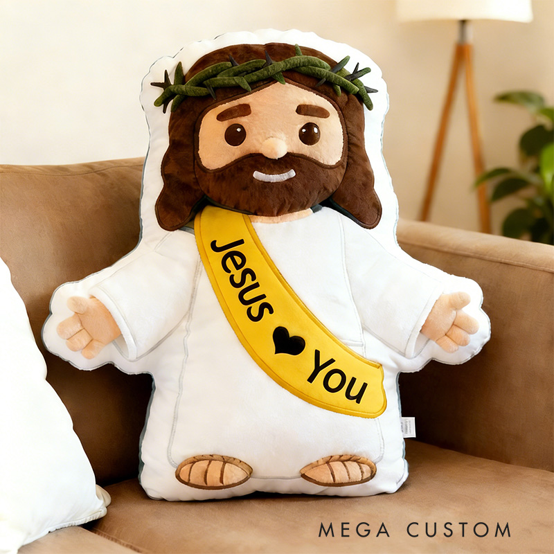 Personalized Cute Jesus Pillow with Sash Jesus Love You Custom Name Religious Gift Prayer Corner Faith Gift Christian Jesus Pillow for Kids or Adults
