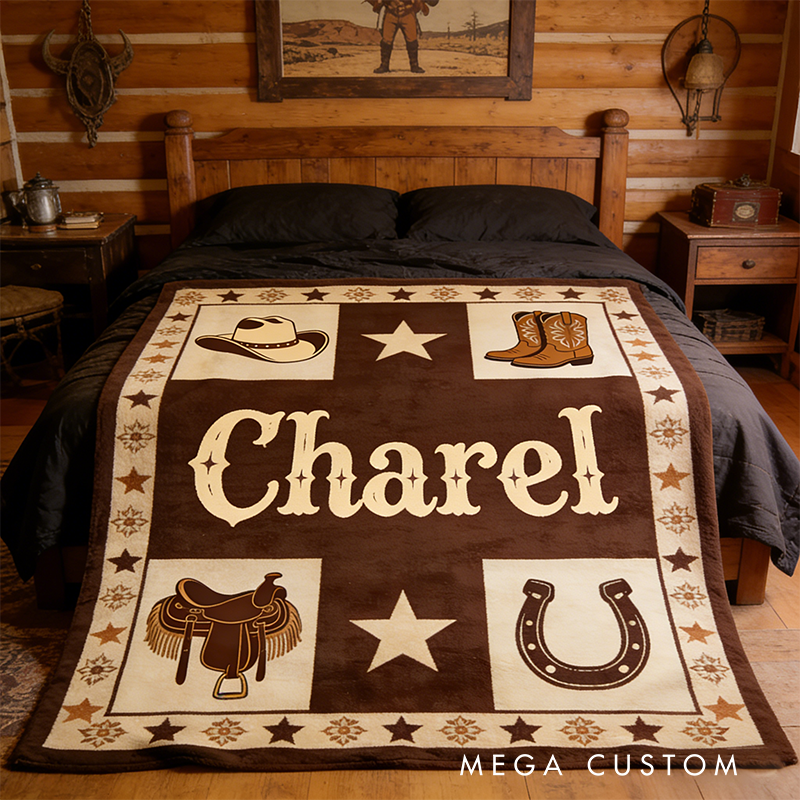 Personalized Cowboy Boots Western Soft Throw Blanket with Name Home Decor Western for Cowboy Friends