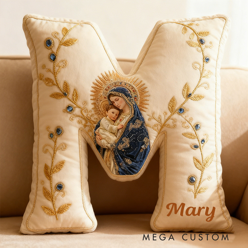 Personalized Virgin Mary and Baby Jesus Letter Pillow with Custom Name Faith Christian Home Decor Catholic Gift for Her Blessed Mother Graphic 3DPrint