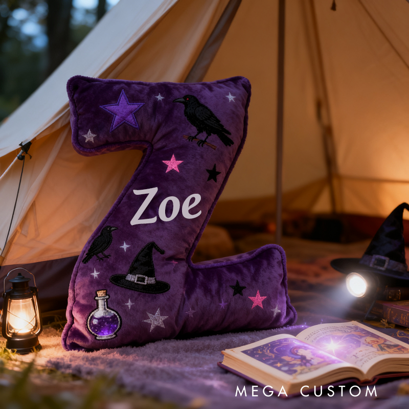 Personalized Purple Letter Pillow with Name Purple Witchy Theme and Mystical Design Graphic 3D Print Pillow