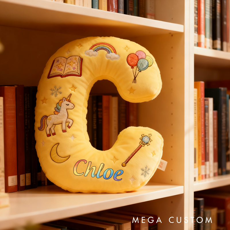 Personalized Cute Letter Pillow with Rainbow Balloons Magic Wand Magic Book for a Colorful Design Graphic 3D Print Pillow Christmas Gift